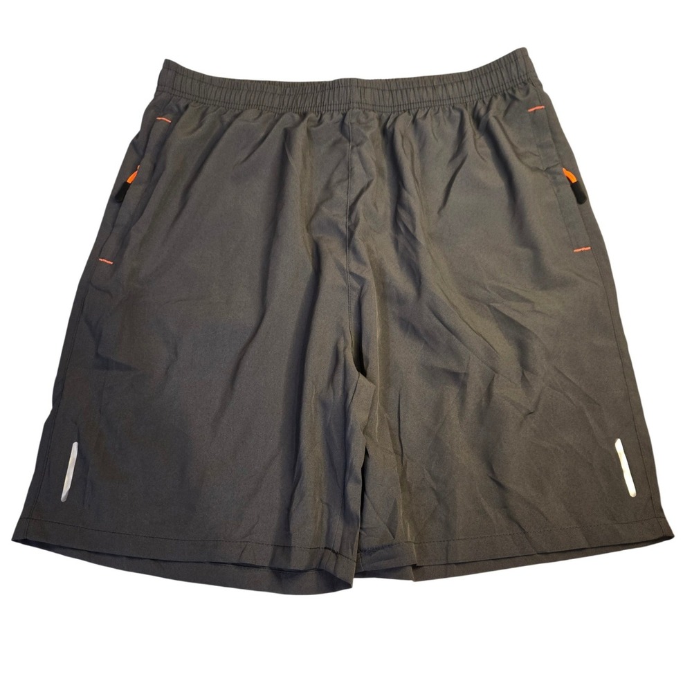 Mens XL Charcoal Grey Athletic Running Shorts Zipper Pockets Reflective